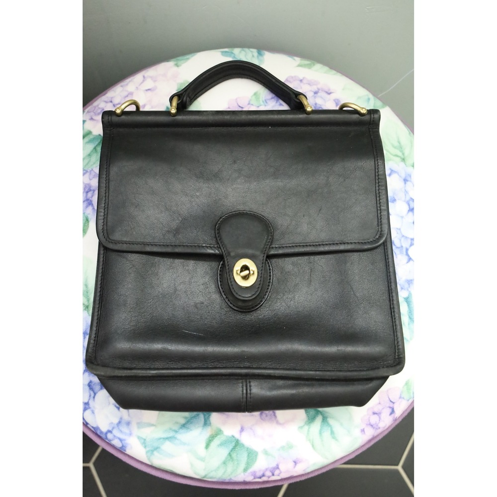 Coach Willis 9927 Black Leather Top Handle Handbag Vintage Brass Turnlock